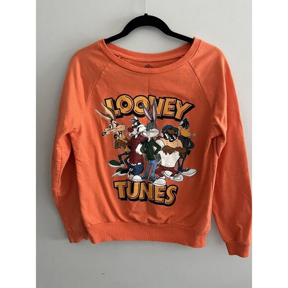 Looney Tunes Bugs Bunny VTG Orange Graphic Print Crew Neck Youth Large Sweater - Picture 9 of 9